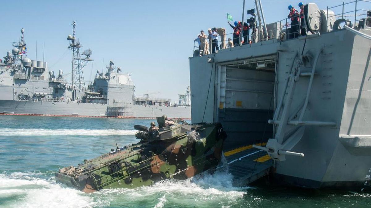 In a photo from July 2016, U.S. Marines, attached to 3rd Amphibious Assault Battalion’s Bravo Company, embark on Mexican Navy’s ARM Usumacinta (A-412), in an amphibious assault vehicle at Naval Base San Diego, as part of AAV operation training during Rim of the Pacific.