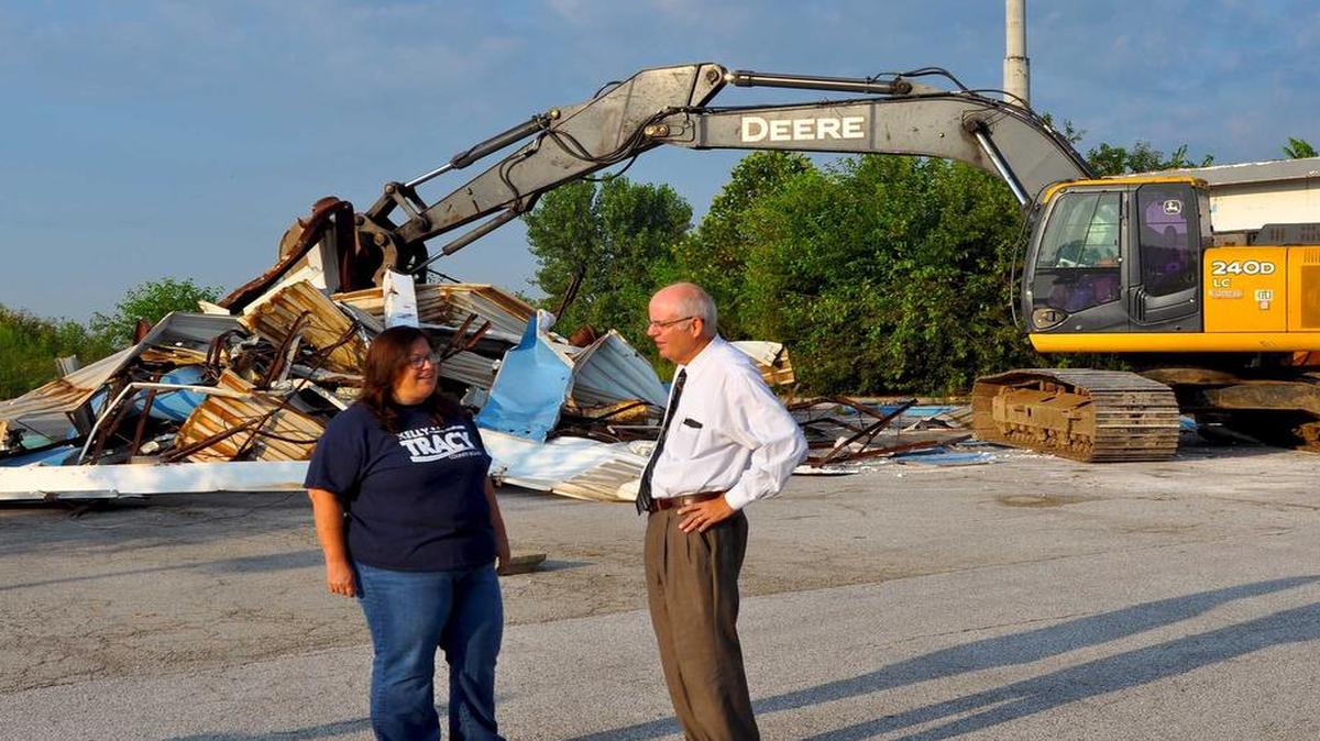 On Wednesday, Aug. 10, Madison County Chairman Alan Dunstan and board member Kelly Tracy oversaw the demolition of two abandoned gas stations at the intersection of I-70 and Route 4 near Marine.
