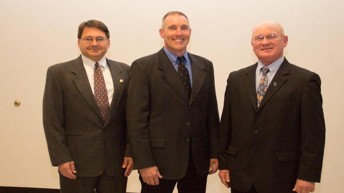 During Clinton County Electric Cooperative’s 79th Annual Meeting of Members, three area men were re-elected to the board of trustees by acclamation. Pictured, from left, are Randy Renth of Mascoutah, Timothy Hanke of Carlyle and Kevin Kampwerth of Carlyle.