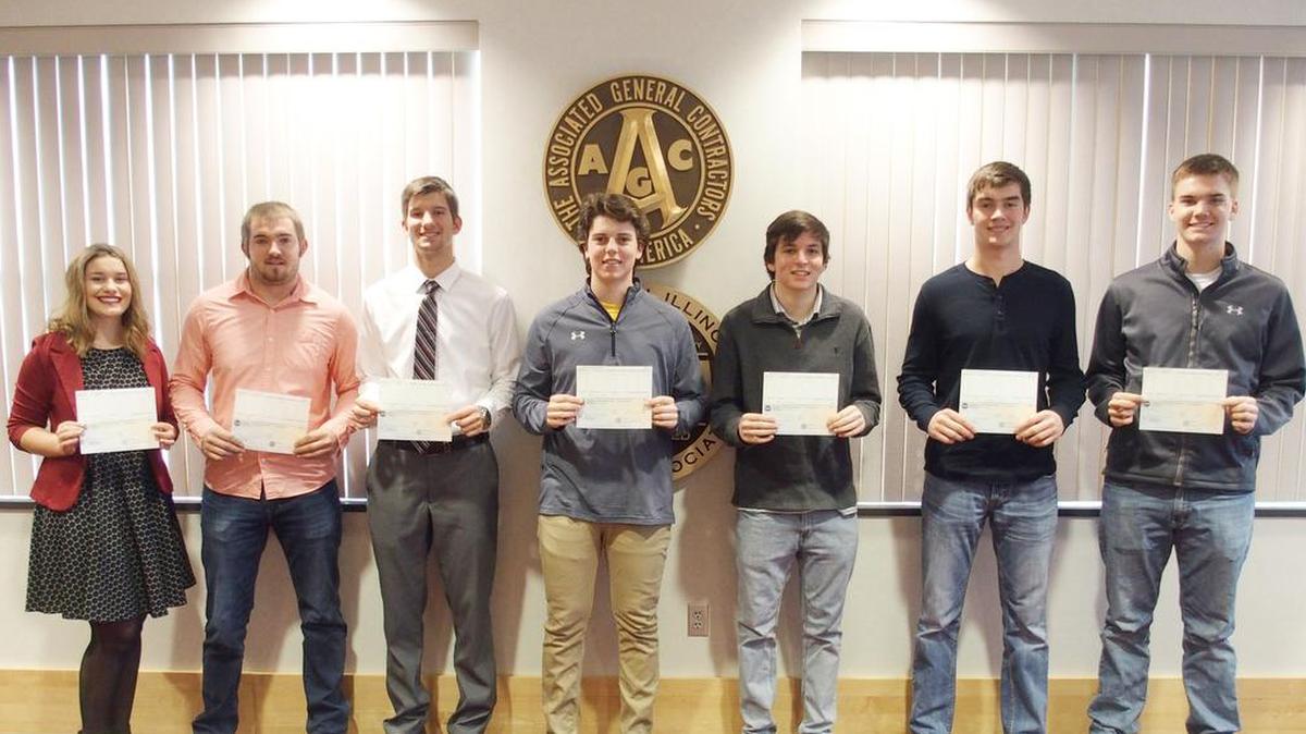 Southern Illinois Builders Association scholarship winners are, from left, Kelsie Jeffries, Lucas Koopmann, Stephen Schniers, Jacob Dreyer, Blake Branz, Damian Pohlman, and Jason Koerkenmeier. Not pictured are Josie Hogue, Levi James, and Zackery Korte.