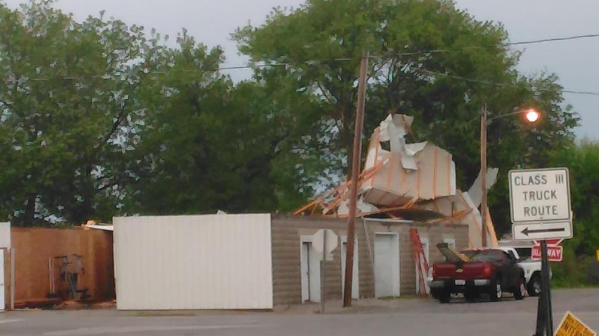 Saturday’s storm ripped the roof off of this storage shed in New Douglas.