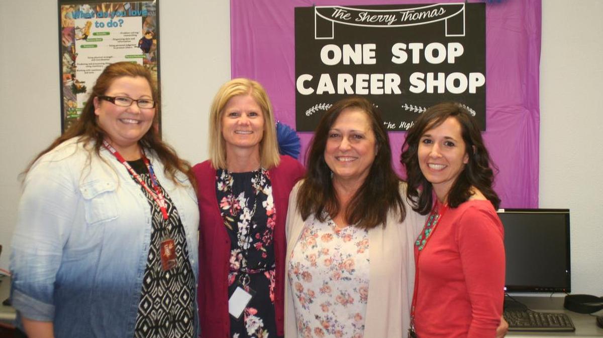 Highland High School counselors were also in attendance for the ribbon cutting ceremony. From left are HHS counselors Amber Spaeth, Staci Brown, Sherry Thomas, who wrote the grant, and Mary Jackson.
