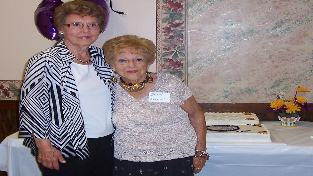 
Grace Leder and Shirley Anderson pose for a picture at the St. Jacob High School reunion.
