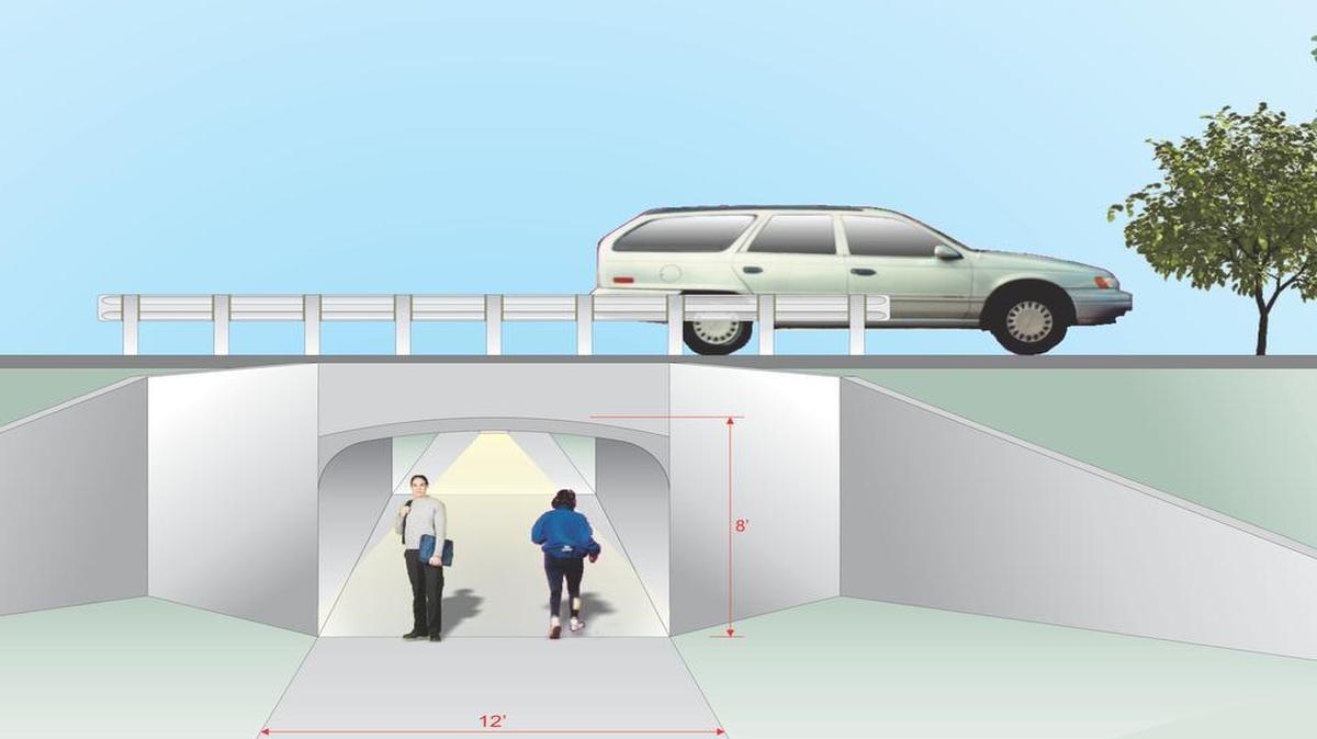 This drawing shows what a proposed underpass beneath Troxler Avenue, linking the Highland High School and Highland Middle School campuses, would look like.