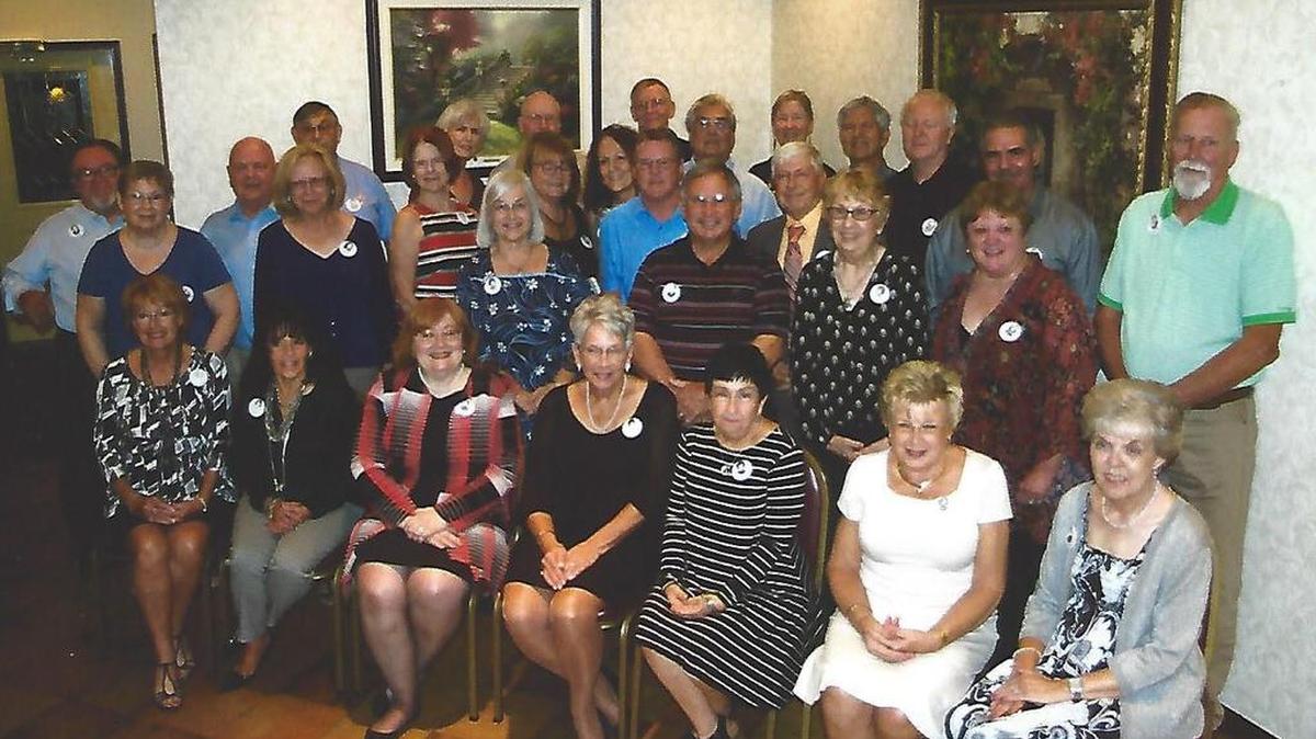 The St. Paul High School Class of 1967 held its 50th reunion on Oct. 7 at the Highland Country Club. Those attending were first row from left, Kathy Potthast Quitmeyer, Cyndi Schauster Weiss, Carolyn Isert Firestone, Pat Stoecklin Baer, Jane Zeller Mannion, Ruth Barth Skingley and Mary Schwierjohn Dulle; second row, June Linenfelser Kahrhoff, Doris Henrichs Range, Bonnie Beard McGinley, Carol Fischer Rogers, Terry Rutz Frey, Marie “Dee” Viviano, Steve Weiss, Jim Munie, Vince Hess, Diane Hogue Jacober and Donna Heim Weiher; and back row, Dave Frisse, John Frerker, Joe Pattberg, Cheryl Marcus Tibbetts, Bill Gutzler, Bill Kapp, Jim Kennedy, Diane Luber, Nic Korte, Hal Klaus, Vito “Sonny” Viviano and Jim Schroeder.