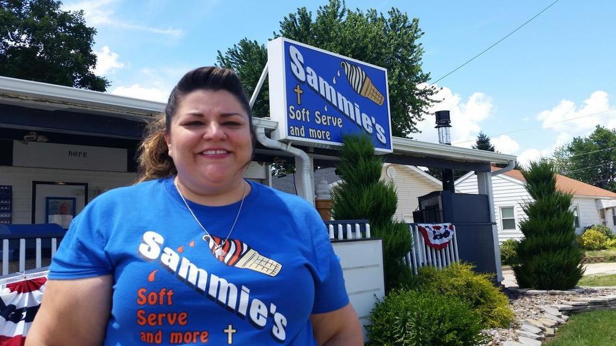 The new owner of Sammie’s Soft Serve, Peggy Price, stands outside the ice cream shop after purchasing it earlier this summer. Sammie’s Soft Serve is located at 304 Poplar St., Highland and is now open seven days a week.