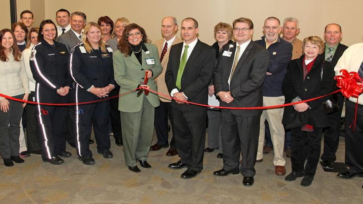 Officials cut the ribbon on the new HSHS Rescue Flight helicopter, which is stationed at St. Joseph’s Hospital in Highland.