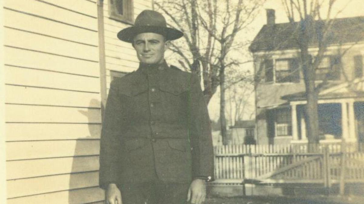 Arnold Mebold of Marine served in World War I in France. Arno was a carpenter and married Alberta Harris, my aunt, who was a teacher at Hunter School, southwest of Marine. Arno was postmaster of Marine in 1929-1933 and later was again a carpenter. The photo is from Alberta Harris Mebold and part of my Highland collection.