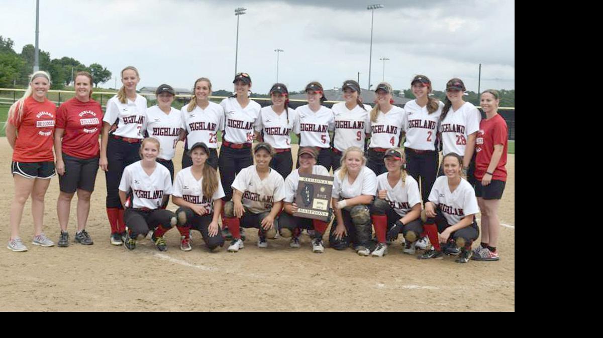 
The Highland High School softball team won the Class 3A Civic Memorial Regional with a 5-2 win over Alton Marquette Friday at the Bethalto Sports Complex. The Lady Bulldogs consist of, front row from left to right, Hannah Sullens, Mia Walters, Reily Kassay, Mallory Rutz (holding plaque), Jillian Garbett, Hannah Miener and Kourtney Zobrist; back row, HHS JV coach Madison Exton, assistant varsity coach Jen Wright, Mallory Klostermann, Gabi Berolatti, Addison Rinderer, Aubrey Hacke, Jenna Gnaedinger, Lauren Wright, Peyton Holzinger, Kirsten Plocher, Megan Frey, Sierra Huelsmann and HHS head coach Brittne Zobrist.
