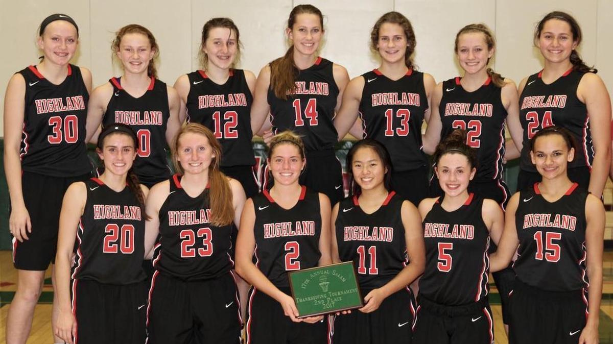 The Highland High School girls basketball team pose with the plaque after going 4-1 and taking second place a the 17th Annual Thanksgiving Tournament. The Lady Bulldogs consist of, front row from left to right, Kayla Eads, Lauren Baer, Rece Portell, Emmy Nyquist, Ellie Brown, Megan Kronk; back row, Lexi Taylor, Kirsten Taylor, Mae Riffel, Madison Clarke, Bella LaPorta, Ashlyn Klucker and Taylor Kesner.