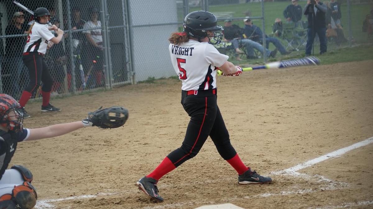 Highland senior Lauren Wright tripled and scored Highland’s first run of the game in a 13-3 rout of visiting Jerseyville in five innings Monday at HHS.