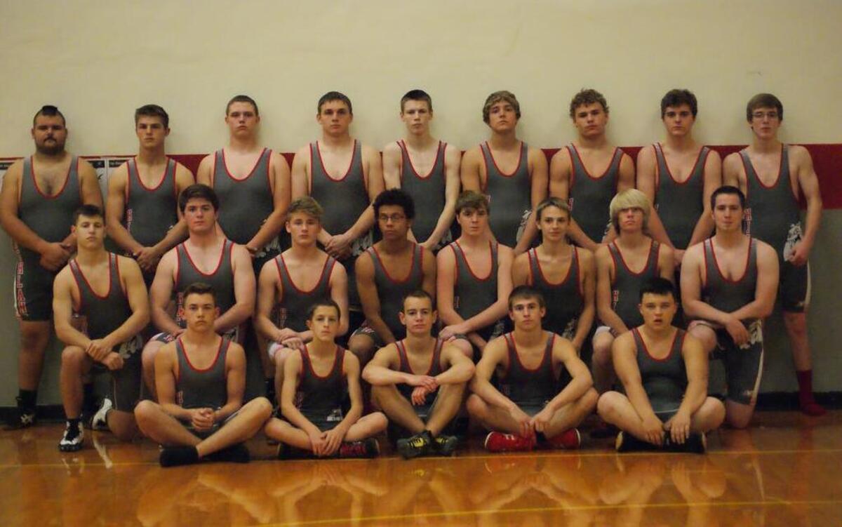 The Highland High School wrestling team consists of, first row from left, Ethan Slagle, Garrett Metz, Caleb Machuca, Colton Brown, Cody Carroll; second row, Mason Geiger, Gabe Wiedle, Matt McCallister, Kaleb Blunt, Blaine Haberer, Clayton Goodall, Bryce Dennison, Monroe Ferguson; third row, Jason Haase, Trent Rakers, Tyler Langendorf, Brett Brown, Jacob Mitchell, Devin Wills, Reese May, Jacob Maas and Dalton Hudson. Not pictured are Christian Zuccarelli, Jaykob Marti, Nolan Bennett and Colby Davis.