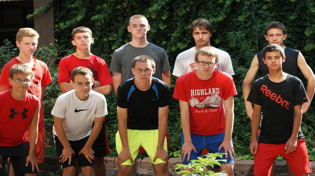 
The Highland High School boys cross country team consists of, front row from left to right, Cole Diesen, Caleb Machuca, Adam Kelso, Bret Cochran, Quentin Miller; back row, Nick Schaible, Jacob Plocher, Jacob Menz, Seth Schwappach and Grant Thole. Not pictured are Bryce Sexton, Tyler Higgins, Brock Schrage, Brendan Schrage, Jacob White, Joe Gallo, Isaac Jones and Donovan Rivera.

