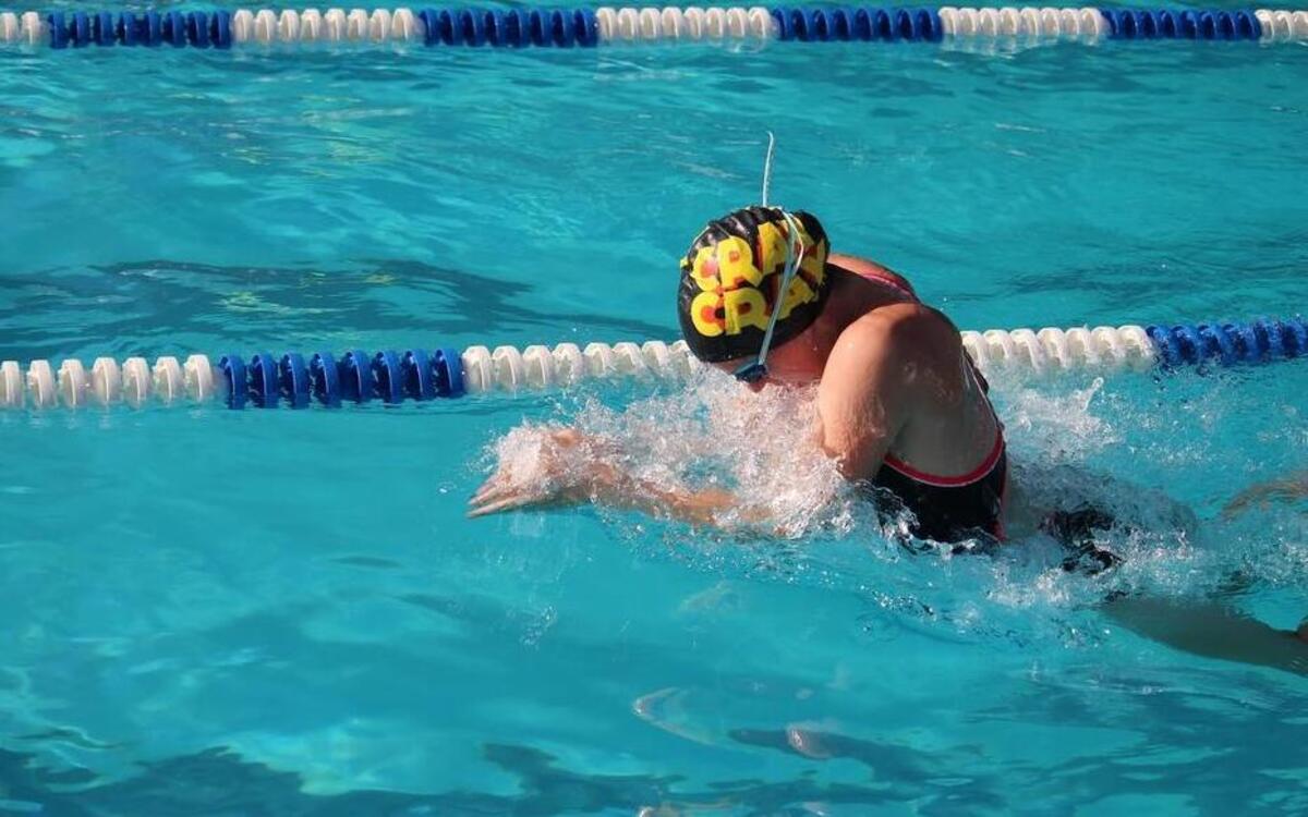 Highland Splash swimmer Rylee Sitton, 12-year-old shown swimming the breaststroke, touched the wall first in all three of her individual events as she won the girls 11-12 50-meter breaststroke, 50-meter backstroke and 50-meter butterfly Thursday at Freeburg.