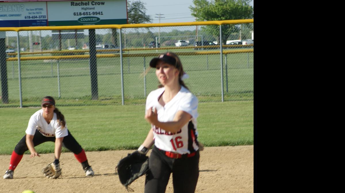 
Highland sophomore Aubrey Hacke unleashes a pitch during the Lady Bulldogs’ 12-0 demolition of Wesclin Friday at HHS.
