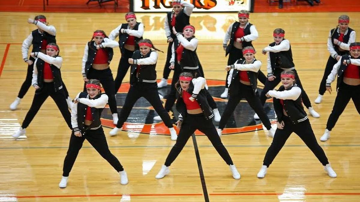 The Highland High School varsity dance team performs its hip hop routine that was one of five routines to capture first place Saturday at the IDTA Edwardsville Regional Competition.