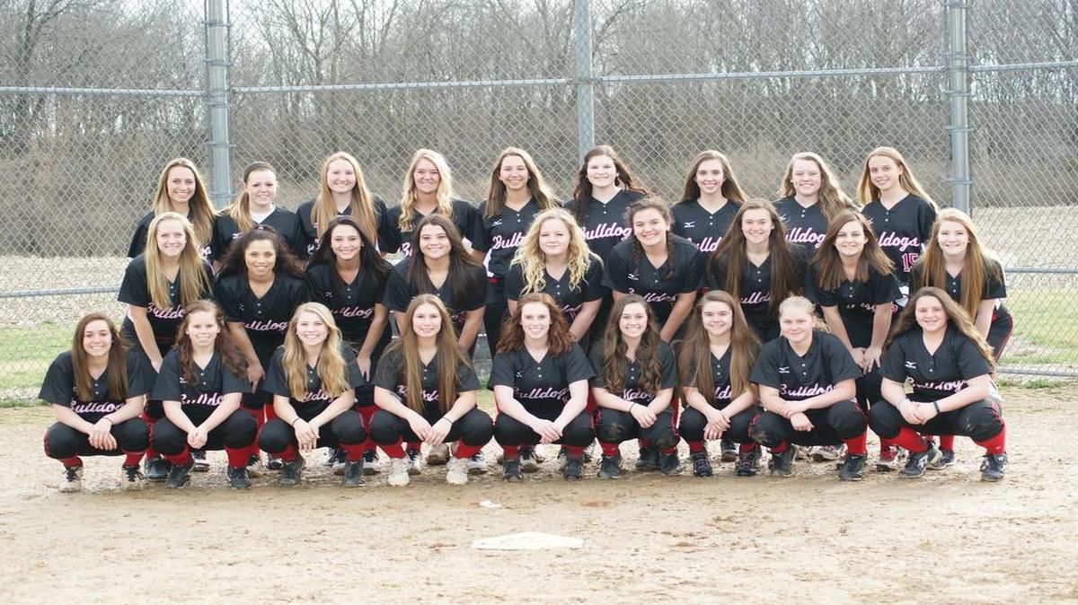 The Highland High School softball team consists of, front row from left to right, Addison Rinderer, Jenaye Suever, Lexi Gilliam, Mia Walters, Lauren Wright, Caitlin Basden, Ashley Buchmiller, Emily Allsman, Gabi Berolatti, second row, Kirsten Plocher, Reily Kassay, Jenna Gnaedinger, Peyton Holzinger, Jillian Garbett, Lily Garbett, Cassie Fuller, Elyssa O’Donnell, Hannah Sullens; third row, Kourtney Zobrist, Marissa Cameron, Lauren Baer, Hannah Miener, Megan Frey, Sierra Huelsmann, Aubrey Hacke, Sheyann Burkham and Breann Wernle.