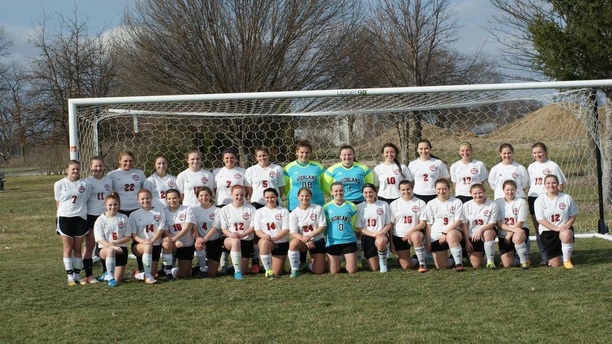 The Highland High School girls soccer team consists of, front row from left to right, Holly Strader, Lyndi Stone, Megan Rapien, Chandler Flesch, Taylor Townsend, Jaida Duncan, Katy Dalton, Morgan Zobrist, Kate Marti, Rachel Miller, Lily Happold, Morgan Pace, Alyssa Bitticks, Jordyn Schrage; back row, Brittany Cunningham, Audrey Wilke, Abby Stulir, Sydney Kesner, Alisse Koishor, Kate Sikora, Amanda Ponce, Katie Bussett, Lauren Townsend, Kallie Painter, Meg Ramsey, Jaqlyn Ferguson, Candace Luitjohan and Grace Curry. Not pictured are Jamie Hickam, Abby Melosi, Katie Wills and Keely Korte.