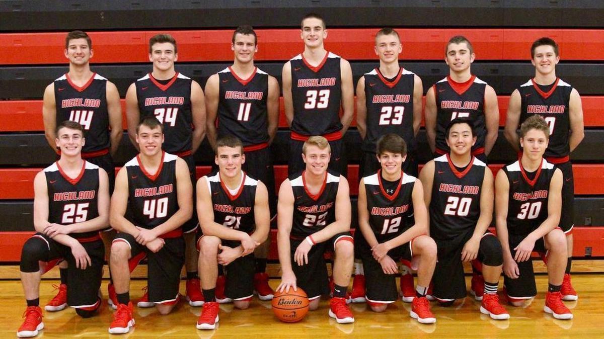 The Highland High School boys varsity basketball team consists of, front row from left to right, Blake Barth, Deakon Thornton, Brady Feldmann, Cameron Altadonna, Brylee Portell, Michael Barth, Christian Kassey; back row, Stephen Schniers, Trent Lammers, Sam LaPorta, Stephen Torre, Jake Kruse, Mitchell Foult and Jonathan Dickman.