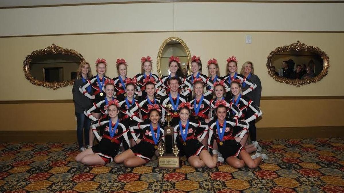 The HHS varsity cheerleading team captured the state championship in the Medium Varsity Division at the ICCA Championships Saturday at the Prairie Capital Convention Center in Springfield. The Lady Bulldogs consist of, front row from left to right, Brooke Arbogast, Carollyn Dinh, Audrey Kosydor, Marissa Wheeler; middle row, Jessica Wilson, Dani Zobrist, Ally Iberg, CJ Kutzgar, Hope Imming, Bailey Wills, Jenna Foster; back row, coach Angie Fears, Carly Rakers, Leah Sutton, Lacey Grawe, Abby McTeer, Lexi Gibbons, Calli Engelman, Alex Thies and coach Chelsey Kantner.