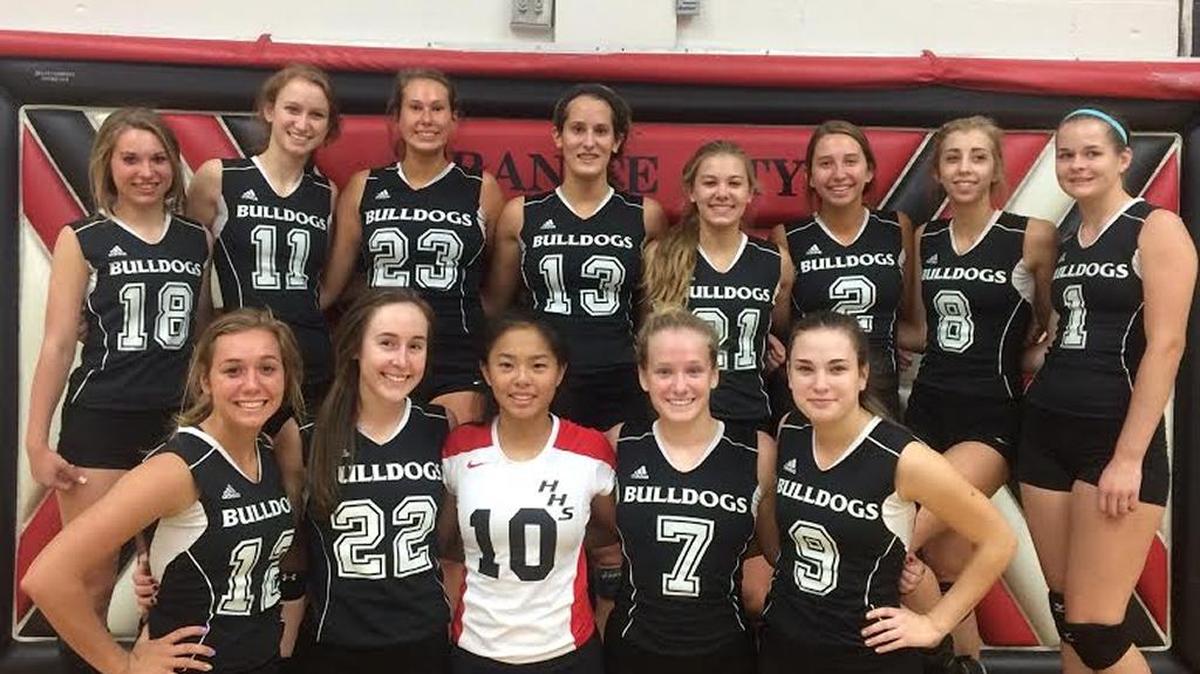 
The Highland High School volleyball team swept all four opponents to capture the championship of the Granite City Tournament on Saturday. The Lady Bulldogs consist of, front row from left to right, Addison Rinderer, Madison Wellen, Emmy Nyquist, Sami Beyer, Cassie Lamzik; back row, Megan Sands, Hayley Taylor, Hayley McSparin, Alex LaPorta, Sarah Beth Wiegman, Megan Frey, Alyssa Anderson and Claire Diercks. 
