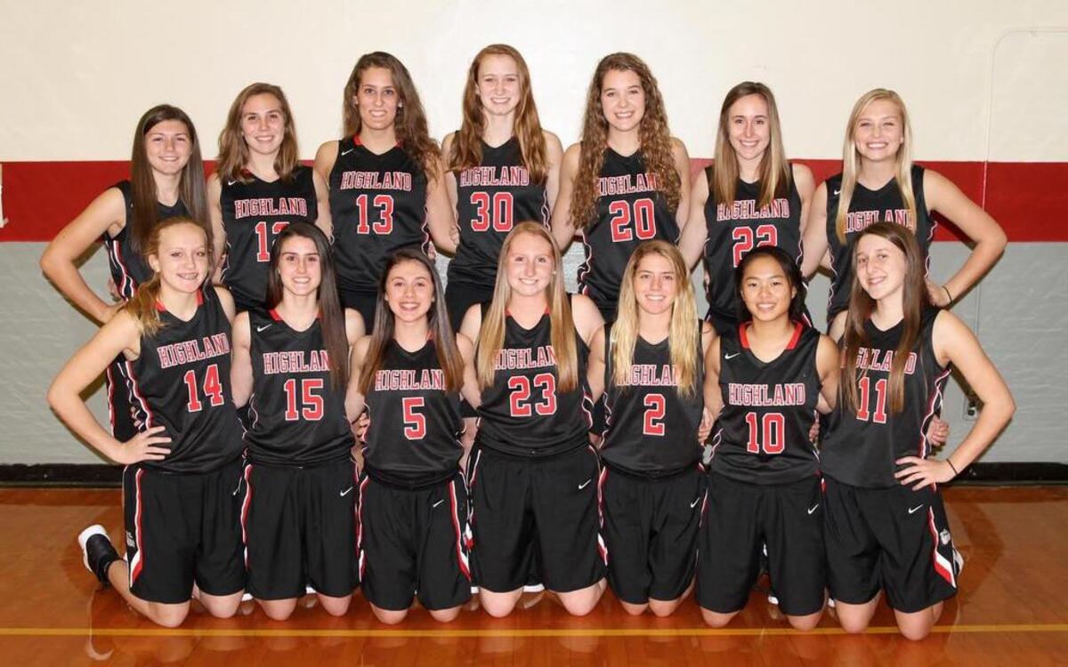 The Highland High School varsity girls basketball team consists of, front row from left, Lexi Taylor, Kayla Eads, Ellie Brown, Lauren Baer, Rece Portell, Emmy Nyquist, Mae Riffel; back row, Breanna Frahm, Abby Melosi, Alex LaPorta, Hayley Taylor, Katie Kampwerth, Madison Wellen and Alisse Koishor.