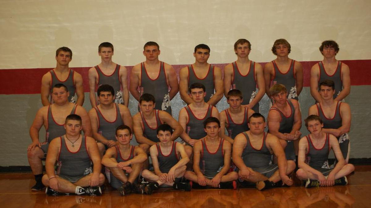 The Highland High School wrestling team consists of, first row from left to right, Jaykob Marti, Caleb Machuca, Josh Tucker, Joseph Gallo, Dylan Knebel, Nathan Tucker; second row, Colten Knebel, Christian Zuccarelli, Mason Geiger, Anthony Gallo, Colton Brown, Carsten Brauns, Monroe Ferguson; third row, Trent Rakers, Jacob Mitchell, Brett Brown, Brody Kirsch, Austin Hickam, Devin Wills and Sullivan Allen.