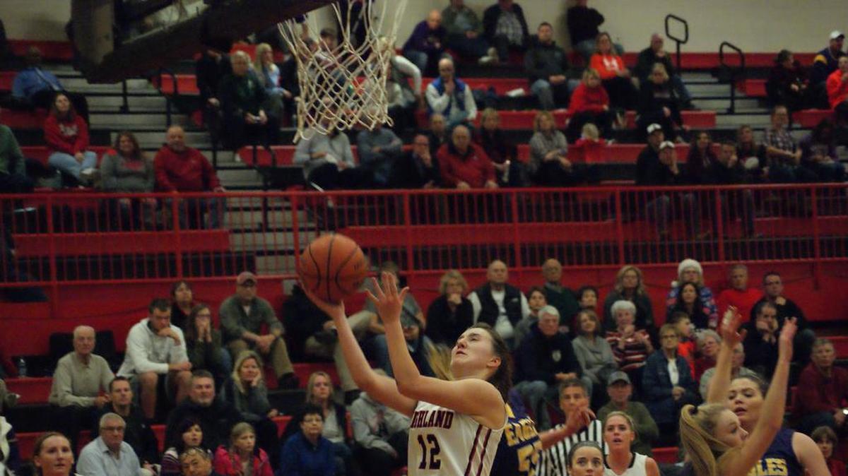 Highland junior Mae Riffel puts up a shot inside during the first half of the Lady Bulldogs’ 52-25 home loss to the Eagles Wednesday night.