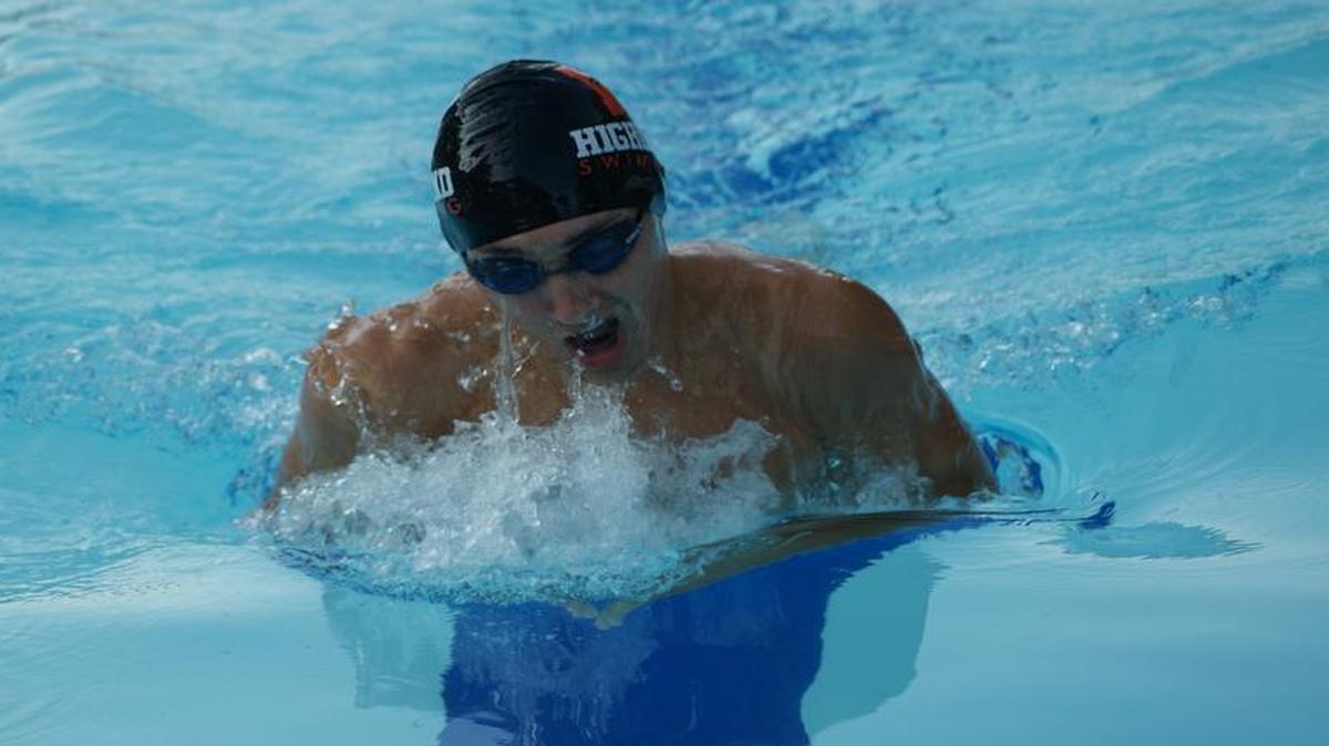 Highland swimmer Dylan Galbiati, a 17-year-old shown swimming the breaststroke, won two of his three individual events after touching the wall first in the boys 15-18 100-meter breaststroke and 50-meter butterfly in the Splash’s rout of the visiting Trenton Torpedoes June 23 at Highland Community Pool.