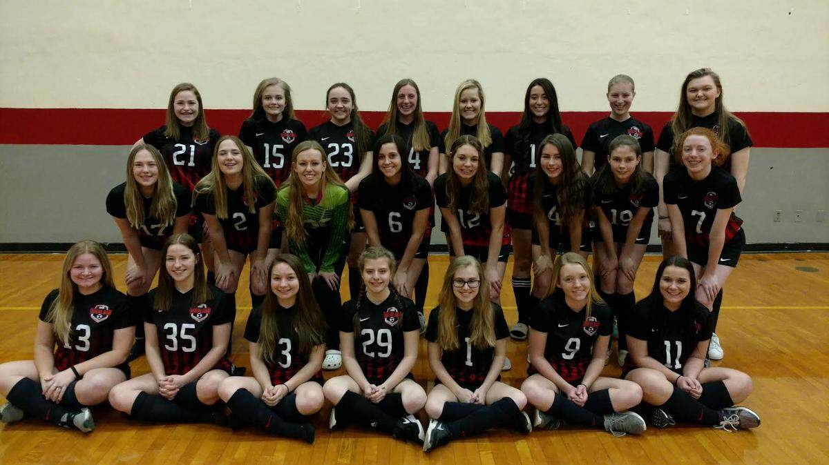 The Highland High School girls soccer team consists of, first row from left to right, Morgan Pace, Jordyn Schrage, Jaden Armstrong, Julia Beil, Jenna Duff, Kealy Korte, Jaida Duncan; second row, Alexa Padak, Avery Padak, Morgan Zobrist, Rachel Miller, Rachel Henss, Lexie Edwards, Piper Myer, Jessica Borror; third row, Reese Schrage, Whitney Lightle, Ashlen DeLuca, Jaqulyn Ferguson, Audrey Wilke, Kallie Painter, Madelyn Walker and Kagney Riggs.