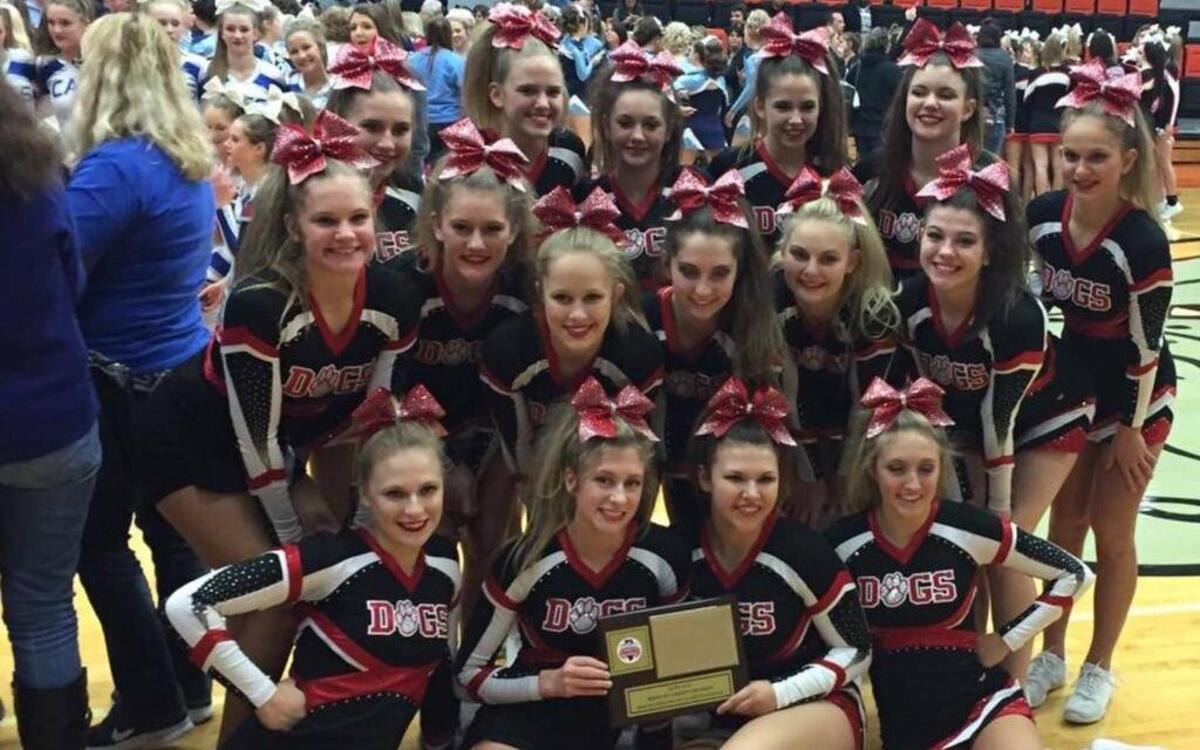 The Highland High School varsity cheerleading team won the Illinois Cheerleading Coaches Association Regional Invitational at Waterloo on Sunday. The team consists of, first row from left, Jessica Wilson, Hope Imming, Ally Iberg, Bailey Wills; second row, Alex Thies, Calli Engelmann, Leah Sutton, Abby McTeer, Carly Rakers, Lexi Gibbons; third row, Molly Barry, Karley Broske, Kaylee Barth, Rileigh Bent, Candice Greer and Kamy Daiber.