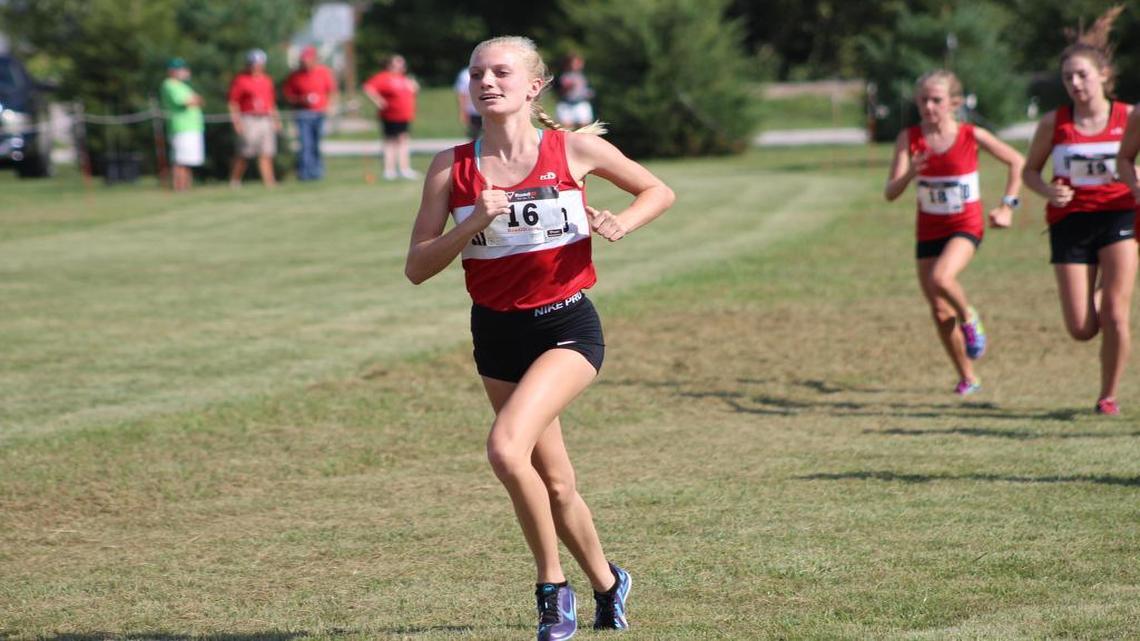 Highland sophomore Sam Hengehold gets off to a fast start en route to posting a dominant winning time of 19:38 at the Season Kickoff Meet Tuesday, Aug. 29 at Alhambra Township Park.