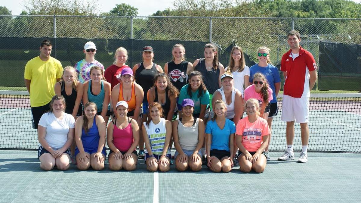 
The Highland High School girls tennis team consists of, first row from left to right, Karli Riedemann, Lillian Sheahan, Veronica Sheahan, Noah Veitel, Stephanie Olivares, Arianna Kampwerth, Kirsten Plocher; second row, Lauren Riggs, Hannah Wilson, Elizabeth Arend, Delaney Rigney, Kate Camillo, Haley Basler, Destany Morland; third row, assistant coach Jack Martens, Mallory LaFrance, Emily Gutzler, Madelyn Shively, Elisabeth Meadows, Kennidy Riedemann, Anjuli Kampwerth, Maya Zobrist and head coach Matt Pellock.

