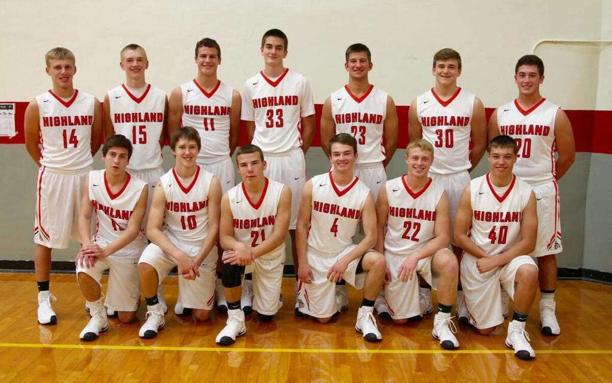 The Highland High School varsity boys basketball team consists of, front row from left, Justin Melosi, Jon Dickman, Brady Feldmann, Luke Landmann, Cameron Altadonna and Deakon Thornton; back row, Michael Riffel, Jake Kruse, Sam LaPorta, Stephen Torre, Stephen Schniers, Trent Lammers and Elliott Prott.