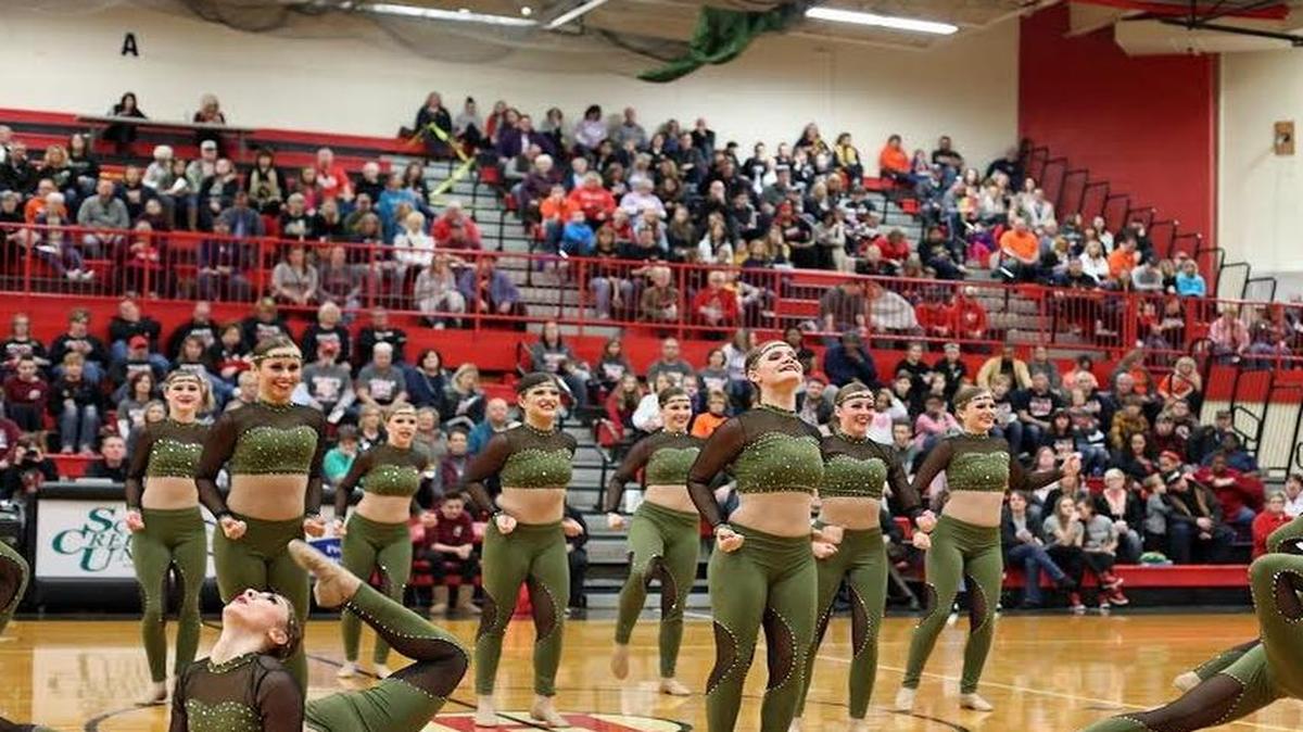 Members of the Highland High School varsity dance team perform their Jazz routine en route to winning the category at the IDTA Highland Regional Competition Saturday at HHS.