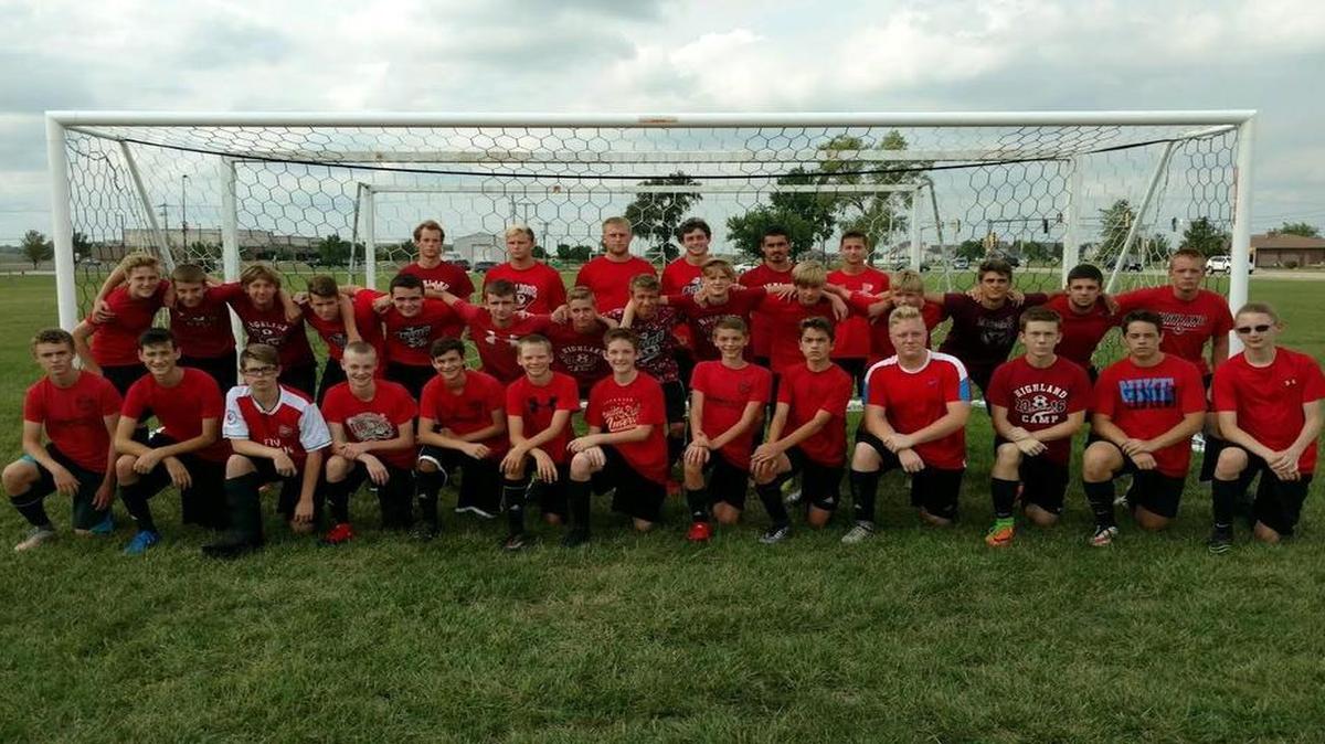 The Highland High School boys soccer team consists of, front row from left to right, Zach Linhart, Brandon Canterberry, Nathan Houk, Joshua Loeh, Travis Roberts, Andrew Snyder, Jayce Powell, Cameron Mortland, Noah Munguia, Dustin Vogel, Wesley McMillen , Jake Drueke, Austin Davis; second row, Cole Reed, Connor Barton, Riley Field, Austin Roach, Ryan Schrage, Ben Wille, Ian Grandame, Jack Ruffini, Bryce Smith, Evan Dapkus, Alec Kustermann, Nick Sikora, Max Poston, Isaac Winter; third row, Andrew Roach, Cory Stieb, Robert Sigman, Blake Hagler, Evan Herman and Drake Gehrs.