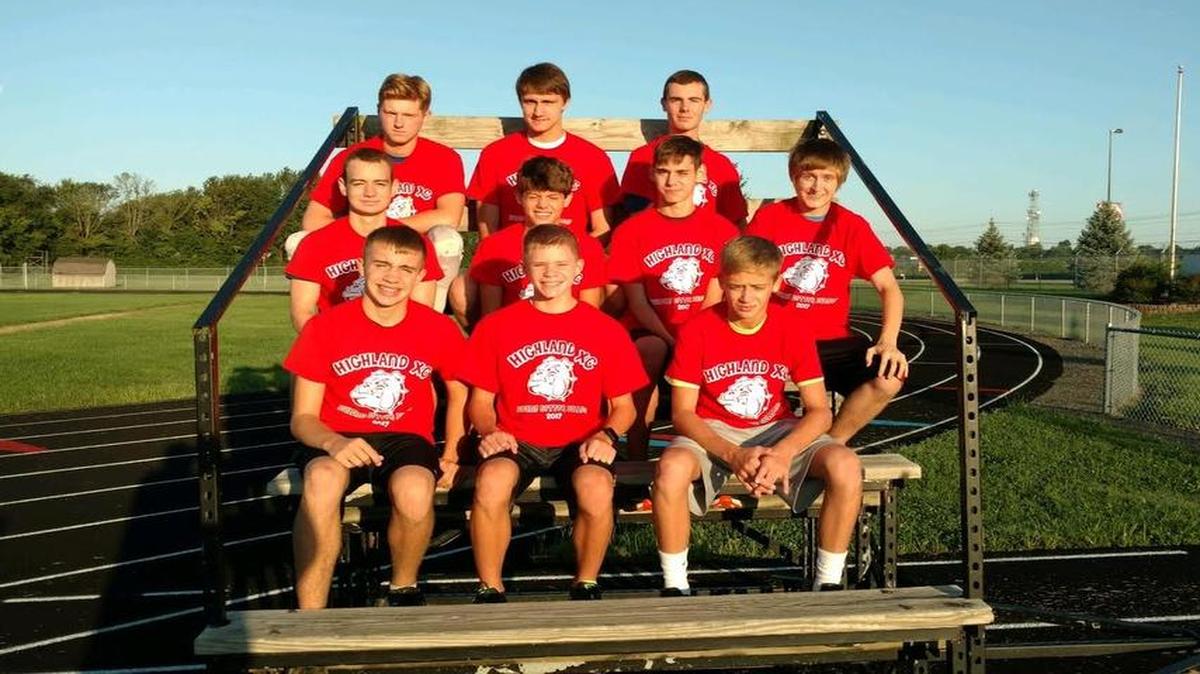 The Highland High School boys cross country team consists of, first row from left to right, CJ Voyles, Easton Rosen, Caden Fears; second row, Caleb Machuca, Brylee Portell, Nick Hanratty, Gabe Sherrill; third row, Nick Schaible, Seth Schwappach, Gavin Ware. Not pictured is Quentin Miller.