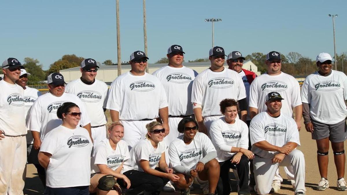 The Grothaus softball team that won five Amateur Softball Associtaion (ASA) state championships as well as one NSA state championship and one NSA national championship from 2005-2010 were, front row from left to right, Becky Powers, Shauna Holcmann Powers, Lindsey Bonnell, Theresia Taylor, Koree Claxton, Wayne Habermehl; back row, Sam Powers, Latoya Branscomb, John Grothaus, Justin Atwood, Hayden Powers, Jonothan Theis, Kenny Koenig, Jim Powers, Cody Webb and Rolando Gladden.