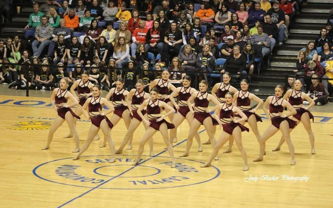 The Highland High School dance team performs its AA Jazz routine that captured the state title and also garnered the highest score of the entire competition Saturday at the IDTA State Competition at the Prairie Capitol Convention Center in Springfield.
