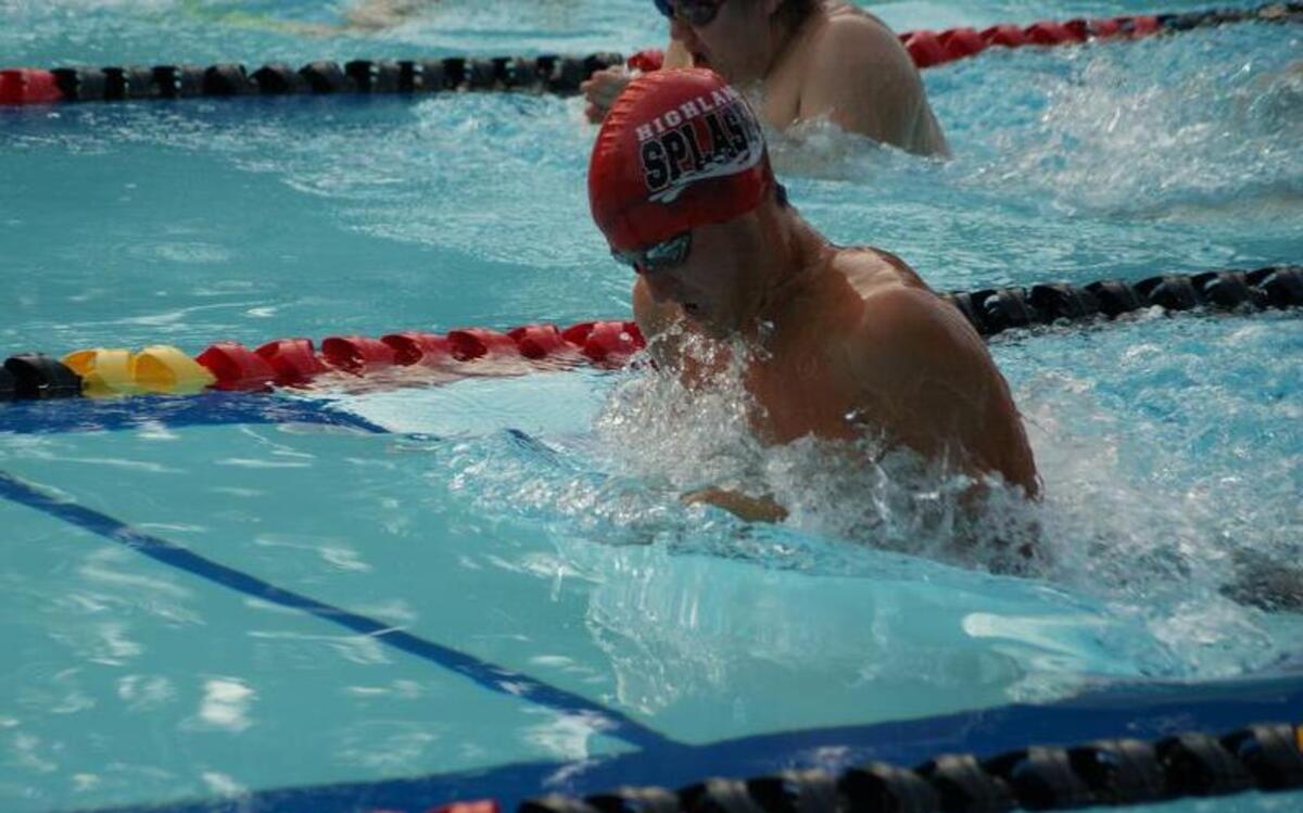 Highland Splash swimmer Ben Thomae, 18, swims en route to breaking his own Splash all-time record in the boys 15-18 100-meter breaststroke from a week earlier with a time of 1:10.25. He also shattered his own record in the 100-meter individual medley with a time of 1:04.25, and also touched the wall first in the 50-meter butterfly Wednesday, July 18 at Highland Community Pool.