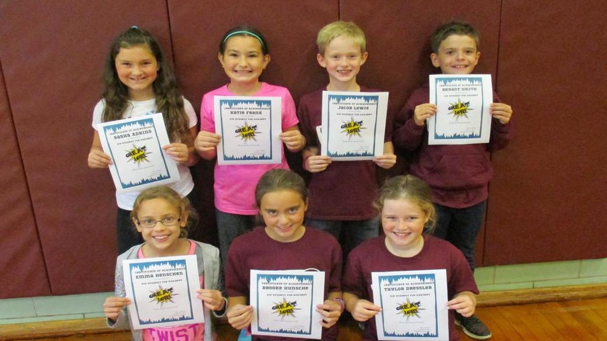 
VIP students in Mrs. Lurkins’ fourth-grade class at Grantfork Elementary for August and September were, front row from left, Emma H., Brooke H., Taylor D.; back row, Sasha A., Katie F., Jacob L., and Bryant S.
