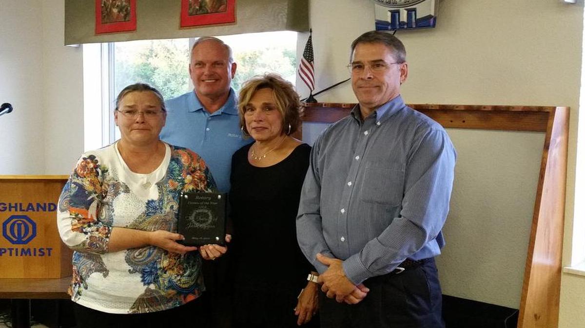 Rotary Citizen of the Year: This year’s Rotary Citizen of the Year Award was awarded to the late Jack Cygan for his dedication and efforts to the city of Highland. The award was accepted by his son, John Cygan, right, and daughters, Valerie Delaney, middle, and Denise Tissier, left. In the back is Highland Rotary Club president-elect Keith Poss.