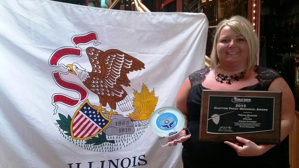 TRICIA BUEHNE TOP JAYCEES PRESIDENT IN THE NATION Tricia Buehne, retail loan officer at First Mid-Illinois Bank & Trust in Highland, has been awarded the Clayton Frost Memorial Award from the U.S. National Junior Chamber. This award names her the top state president in the nation. Buehne was recognized for her leadership and motivation of members with the Illinois state chapter.