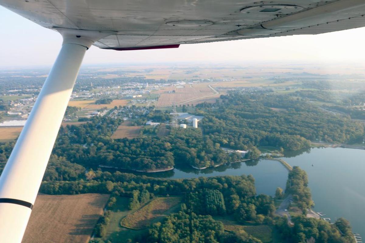 Old City Lake and Silver Lake from local farmer and pilot, Merle Wernle’s rental plane. Wernle got his flying license 60 years ago when he was 17 and he has been flying ever since. Wernle recently took Mayor Joe Michaelis and City Manager Mark Latham on a plane ride to show them how their city looked from the sky.