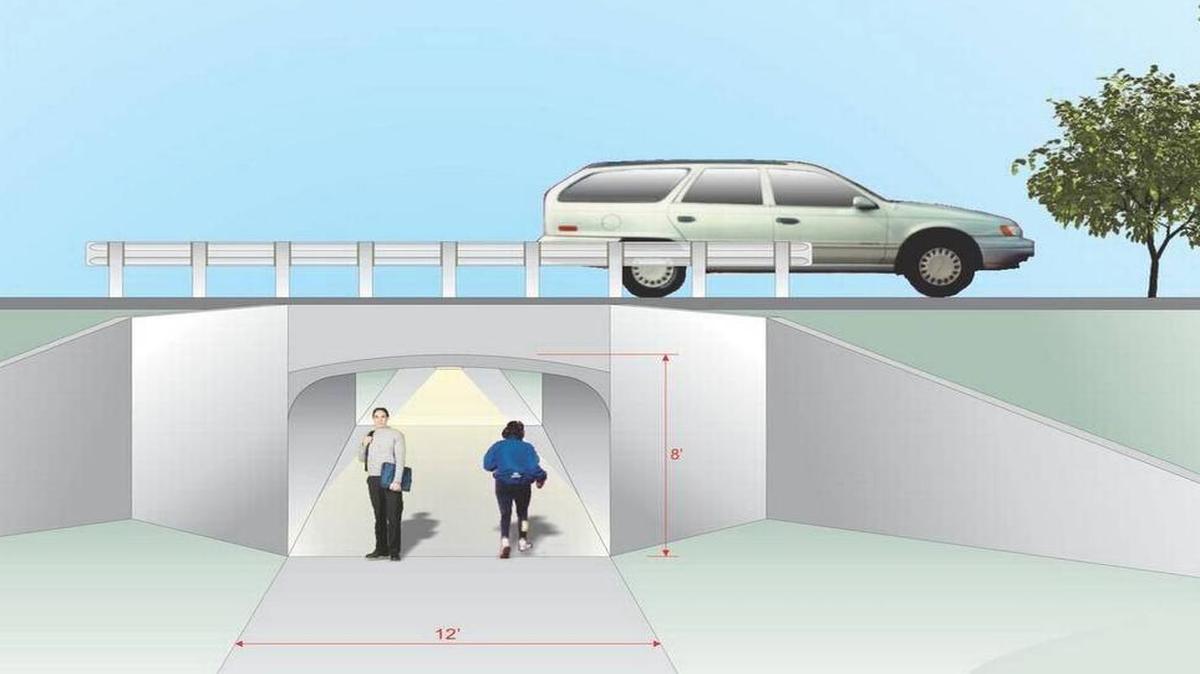 Plans for the underpass under Troxler Avenue. The project was planned to connect Highland High School and Highland Middle School.