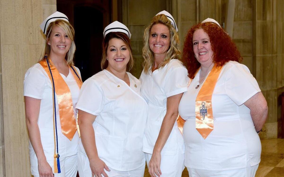 STUDENT NURSE ASSOCIATION Southwestern Illinois College Student Nurse Association officers gathered recently at St. Peter’s Cathedral in Belleville before the 2017 Health Sciences Pinning Ceremony. Pictured are, from left, Secretary Andrea Hale of Belleville, President Kristin Eveland of Highland, Vice President Renee Rhodes of Belleville and Treasurer Laura Yeager of Waterloo. The SNA offers students an opportunity for professional development, networking, additional training and community outreach. SWIC offers a two-year Associate in Applied Science degree in Nursing Education. This year, nearly 200 students graduated from SWIC Health Sciences programs.