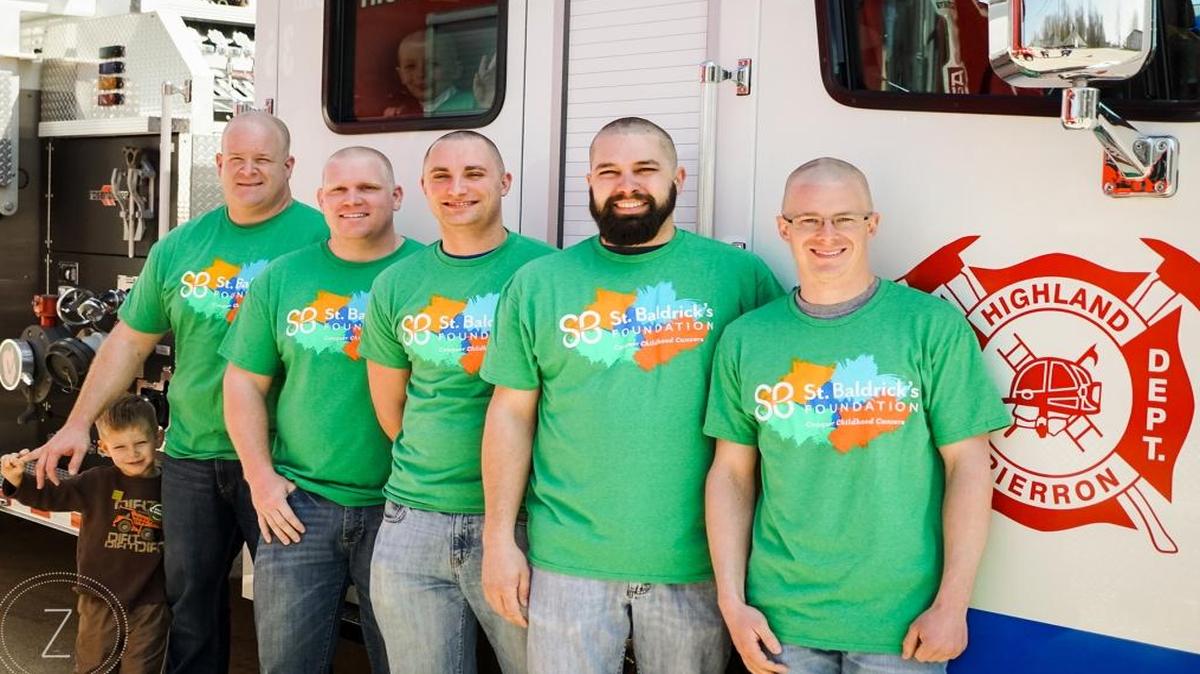 HPFD firefighters who participated in St. Baldrick’s were Phil Decker, Dan Hochuli, Tim Peters, Chad Zurliene, and Joe Jackson. Not pictured is Steve Durbin.