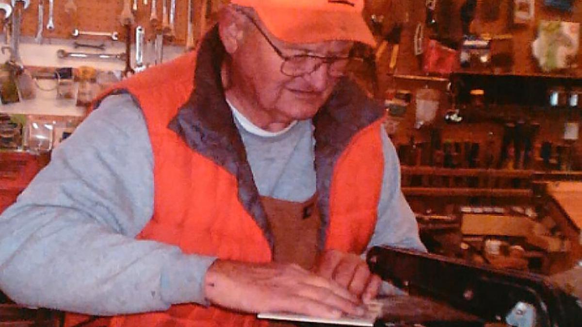 L.D. Lindgens is hard at work in his woodworking shop.