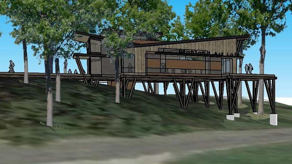 An artist’s rendering shows the Highland Arts Council’s proposed Treehouse Art Gallery at Lindendale Park.