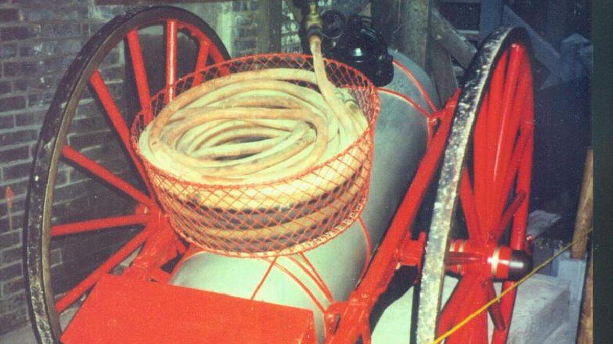 The horse-drawn fire engine on display at the Weder Museum in Highland.